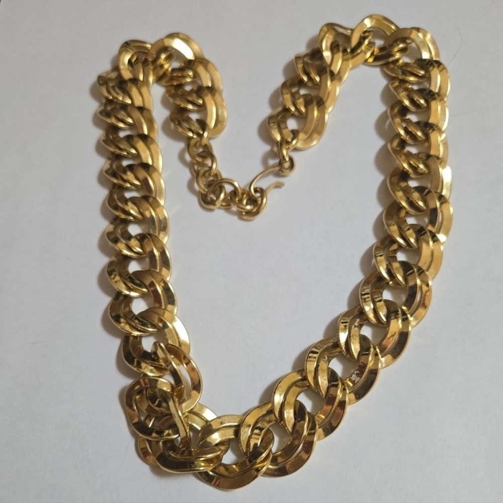 VTG MONET CHUNCKY Gold TONE DOUBLE LINK Chain COLLAR Necklace
